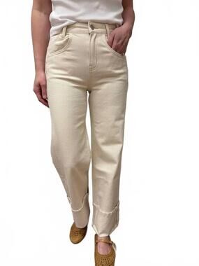 NEW VERVET BY FLYING MONKEY high rise cuffed wide leg denim pants in cream